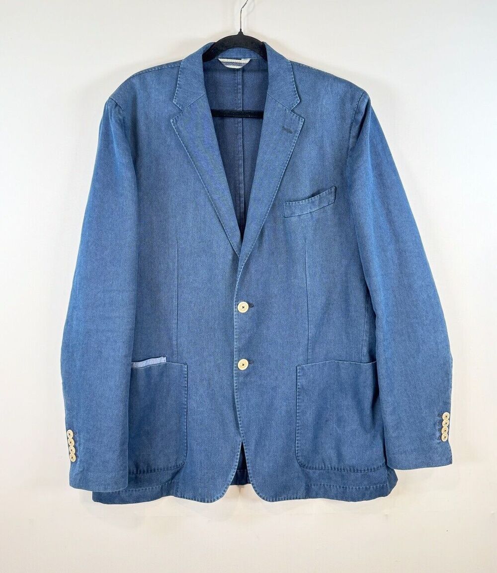 Massimo Dutti Mens Blazer Blue Two Button Sports Coat Suit Jacket Notched 46